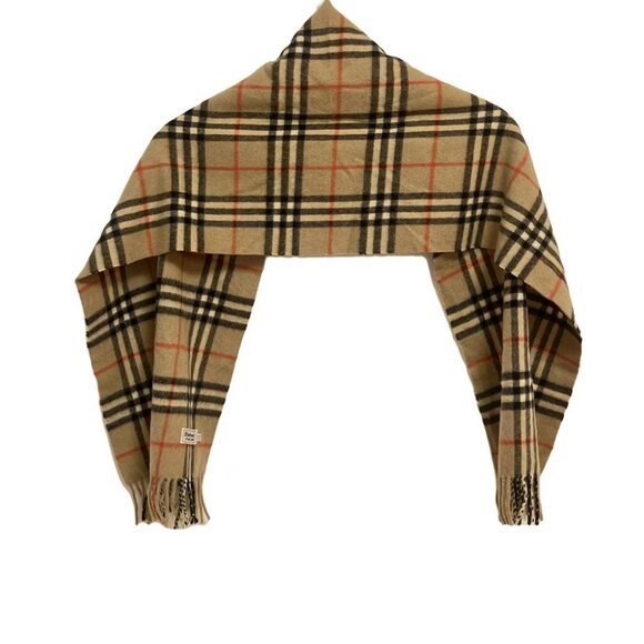 Auth Burberry's - Beige Black Red Cashmere Scarf - Picture 1 of 5